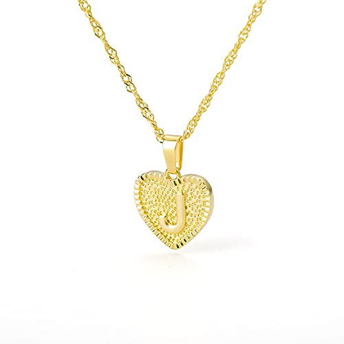 QVIAA Initial Heart Necklace For Women — Gold A-Z Letter Heart Shaped Love Charm Pendant Necklace for Birthday Jewelry (Letter J)