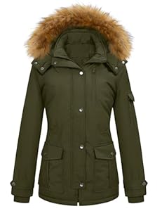 heekpek Manteau Femme Hiver Chic Vestes à Capuche en Fausse Fourrure Blouson Chaude Doublée en Polaire Manteaux à Manches Longues pour Dames Parka Imperméable Doudoune Zippée, Vert Armée, L
