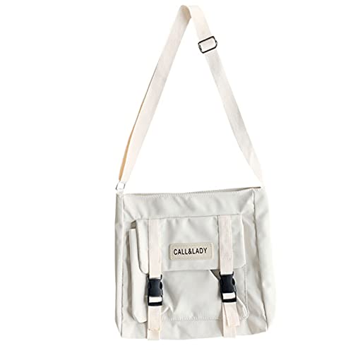 GUYAQ Frauen Canvas Tasche Umhängetasche Stilvolle Koreanische Umhängetasche Trendy Student Nylon Wasserdicht Casual Canvas Für Mädchen Frauen Alltagsgeschenk,Weiß Cover