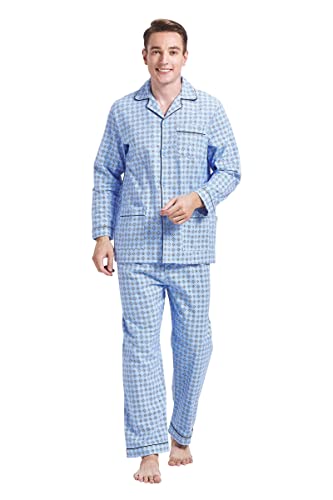 Global Men's Pajamas Sets 100% Cotton Flannel Sleepwear Long-Sleeve Top & Bottom, Large #TOP4