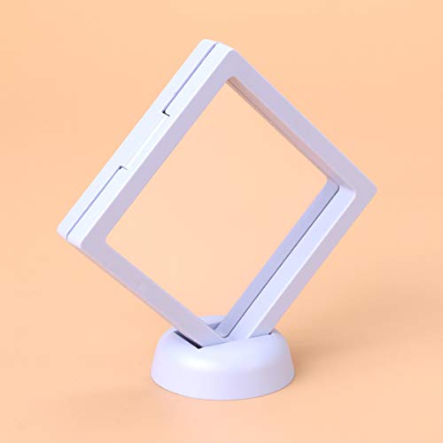 Besportble Clear Display Box 5 Sets 3D Floating Frame Shadow Box Display Case Coin Box Jewelry Display Show Case With Round Base (White) Medal Display Case #TOP18