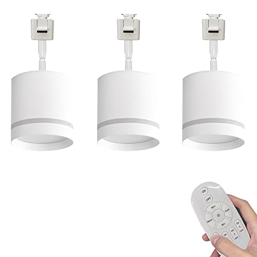 SKIVTGLAMP Remote Control J-Type Track Light 7W LED Spotlight Macaron Look White Multi-Rotation Design with Focused Adjustable Industrial Stepless Dimming Kitchen 3 Lights Customizable WJTG0050