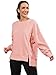 Nirovien Womens Oversized Crewneck Sweatshirt Side Slit Long Sleeve Pullover Slouchy Fit Tops(Peach Pink,L)