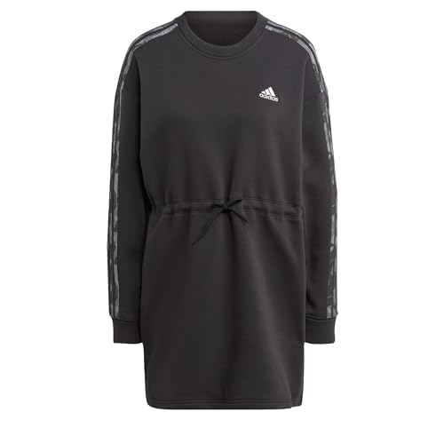 adidas Damen Floral Graphic 3-Stripes Fleece Dress, Black, M