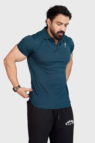 Image of FUAARK Men Slim Fit Pique Aura Polo Tshirt with Short Sleeves & Reflective Chest Logo -
