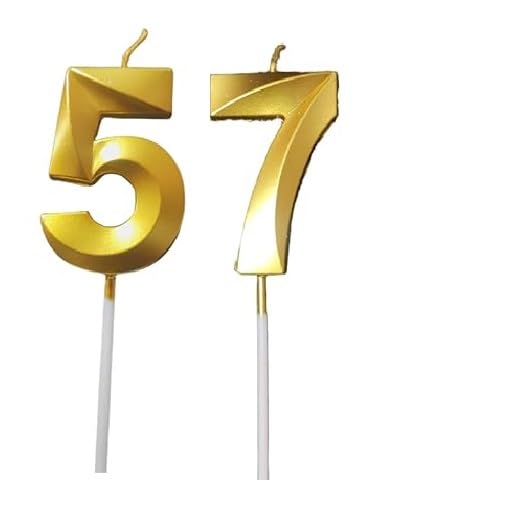 Image of ToyUniverse Number 57 Gold Candle | Fifty Seven Number Candle | Number 57 Metallic Gold Candle for Fifty Seventh Birthday,Anniversary, Surprise Party Cake Decoration Candle (Pack of 2,Number 57)
