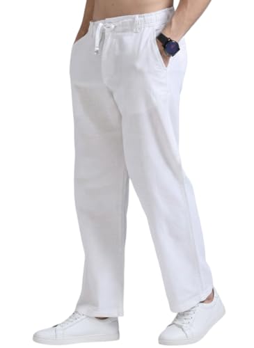 Buy WESOFINT Men's Linen Relaxed Fit Trousers | Casual Summer Pants for Men | Lightweight Comfortable Relaxed Fit Trousers | Stylish Everyday Wear (in, Numeric, 30, White) at Amazon.in - Image 1