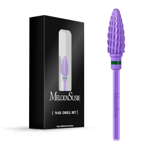 MelodySusie Large Cone Nail Drill Bits, 3/32'' Carbide Tungsten Multi-function Bits, Fast Remove Acrylic or Hard Gel for Manicure Pedicure Salon Professional or Beginner, Purple, Coarse