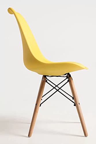 Image of Set of 4 Modern Style Mid Century Modern Dinning Room Cafe Hotel Office Wooden Legs Chair (Yellow with Cushion)