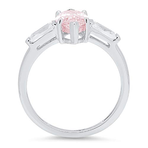 1.97Ct Marquise Baguette Cut 3 Stone Solitaire Pink Simulated Diamond Cz Vvs1 Designer Modern Statement Ring Solid 14K White Gold, Size 6 Clara Pucci #TOP1