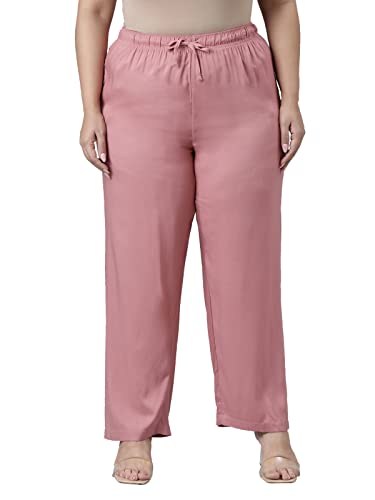 Image of GO COLORS Women Solid Mid Rise Relaxed Fit Viscose Casual Pants