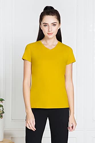 Image of Van Heusen Women Lounge T-Shirt - Super Combed Cotton Elastane - V-Neck, Short Sleeve, Short Sleeve, Reflective Trim