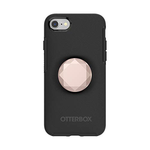 Otter + Pop for iPhone SE, 7 and 8: OtterBox Symmetry Series Case with PopSockets Phone Grip and Phone Stand, PopGrip, Collapsible, Swappable Top, Black and Metallic Diamond Rose Gold