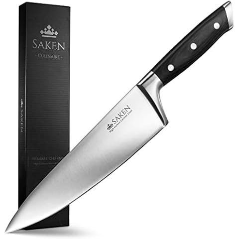Saken 8-Inch Chef’s Knife - High-Carbon German Steel Chef Knife with Ergonomic Wooden Handles - Professional Multipurpose Kitchen Knife for Slicing, Chopping, Mincing, Deboning, And More Cover