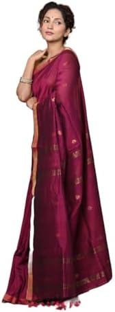 Very Much Indian Rajsi ~ Handloom Pure Cotton Saree with Classic Border and Pallu (Colour :- Pink)