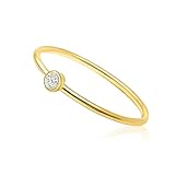 Mary & Jules Ring Gold Damen aus echtem 925 Sterling Silber mit Zirkon Stein, Vorsteckring, vergoldet, schlichter, feiner Damenring, Verlobungsring, Eheringe Gold, aus recyceltem Silber, Größe 52