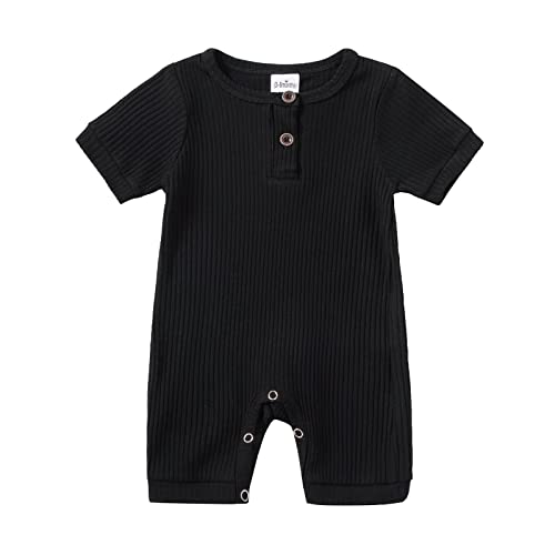 Image of Newborn Baby Boy Girl One Piece Romper Jumpsuit Solid Ribbed Baby Boy Clothes Onesies Outfits
