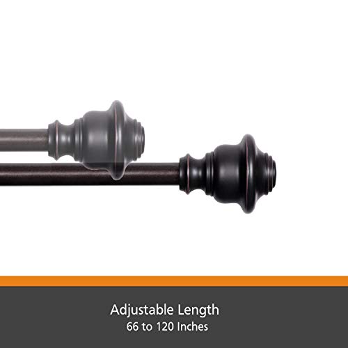 Kenney Kn75243 Fast Fit Easy Install Finn Knob End Decorative Window Curtain Rod, 66-120" Adjustable Length, Weathered Brown Finish, 5/8" Diameter Steel Tube #TOP3