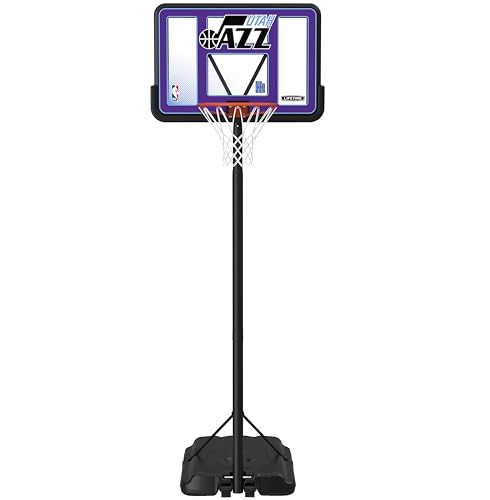 Image of Lifetime NBA Utah Jazz Portable Basketball Hoop, Adjustable Height 7.5-10 Ft, 44 Inch Shatterproof Fusion Backboard, Base with Wheels