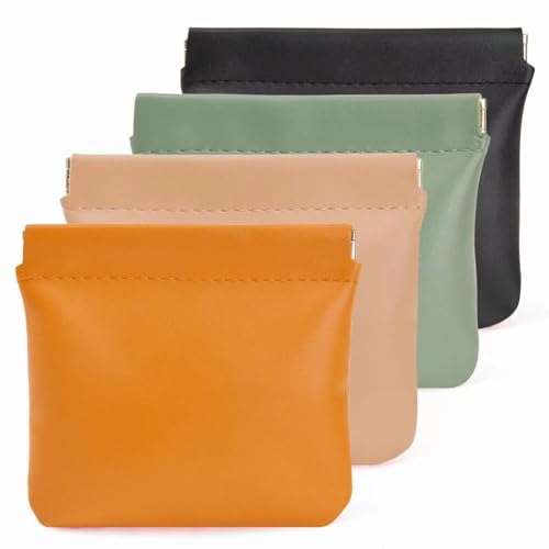 MZLUWM 4PCS Small Makeup Bag for Purse，Waterproof Leather Portable Mini Makeup Bag,Snap Closure Organizer Pouch for Coin Cards Jewelry Lipstick Cosmetic Accessories，Small Travel Kit Storage Pouch