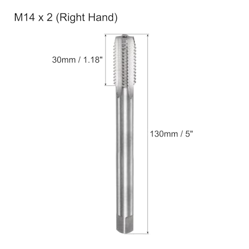 uxcell Metric Thread Tap M14 x 2 H2 130mm Extra Long Straight Flute Screw Thread Milling Machine Taps Threading Tapping Repair Tool