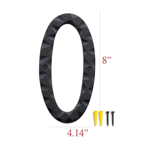 Image of NACH House Numbers for Outside, 8 inch Black Address Numbers for House - Number 0 - Rustic Numbers for Outside with Mounting Hardware