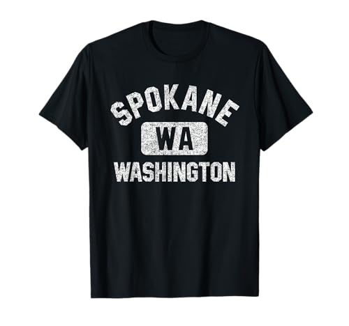 Spokane Washington Gym Style Distressed White Print T-Shirt
