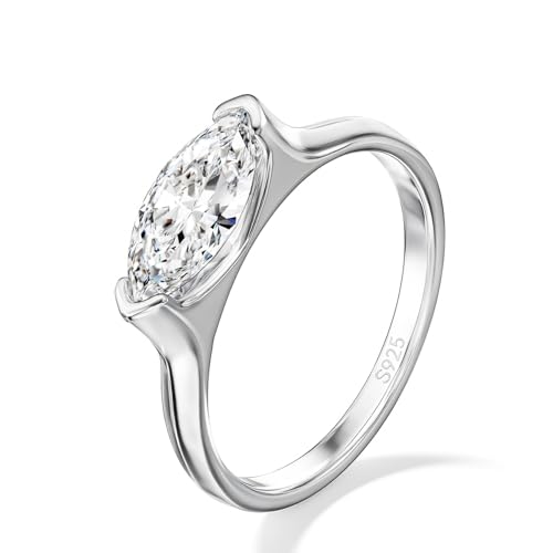 RoseShadow 1ct Marquise Cut Moissanite Engagement Ring for Women(Silver 6)
