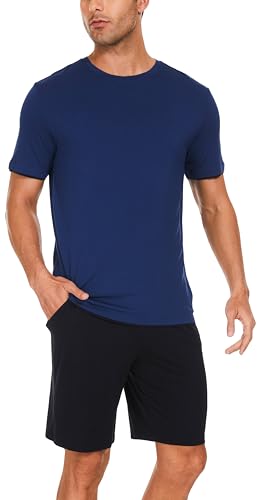 GYS Bamboo Viscose Mens Short Pajamas Set Summer Short Sleeve Pjs Set with Pockets