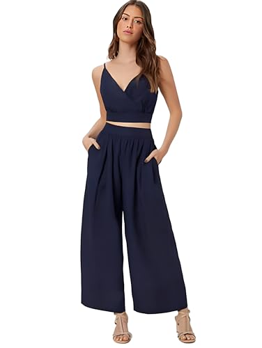 Image of Women's Two-Piece Co-ord Sets-Crop Top and Wide-Leg Pants-Stylish Casual Matching Outfits