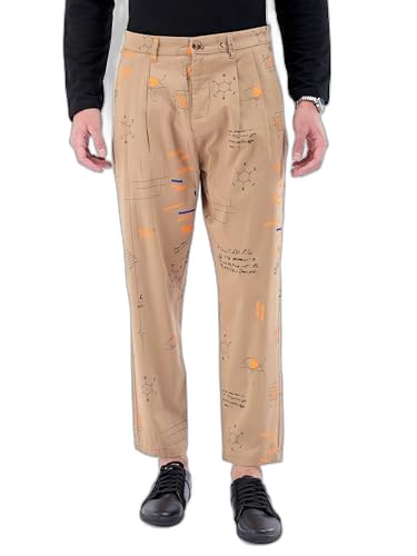 Image of The Indian Garage Co Men Mid Rise Relaxed Cropped Face Print Mid-Rise Stretchable Chinos
