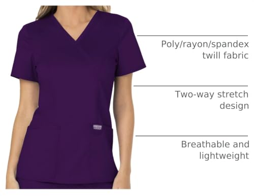Cherokee Scrubs Top for Women Mock Wrap with 3 Pockets, Soft, 2-Way Stretch & Durable Fabric - WW610, XL, Eggplant by Cherokee - Used condition - US$18.77