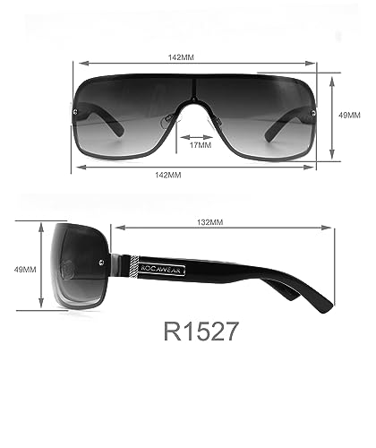 Image of Rocawear R1527 Metal Shield UV400 Protective Rectangular Sunglasses. Gifts for Men with Flair, 142 mm, Silver & Black