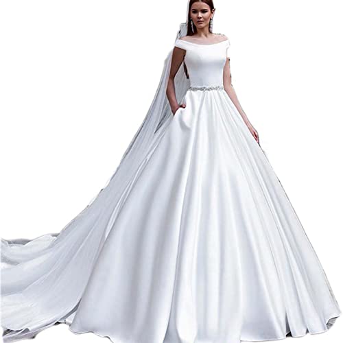 AIYIFUTY Robe de mariée en Satin pour Femme Robe de mariée sans Manches Robe de Bal,White,22W Cover