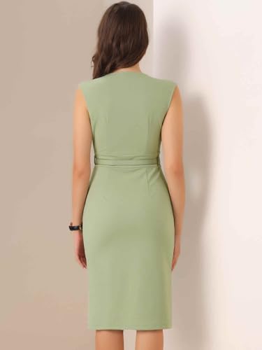 Image of Allegra K Sheath Dress for Women's Wrap V Neck Business Office Belt Sleeveless Pencil Dress