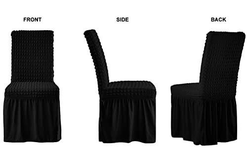 Dining Room Chair Slipcovers 1-Piece Stretch Black Dining Chair Covers Non Slip Washable Furniture Protector With Skirt Country Style For Hotel Ceremony Party (Black) #TOP2