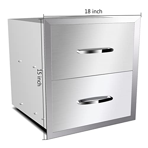 Image of 18''W x 15''H x 23''D Outdoor Kitchen Stainless Steel Flush Mount BBQ Double Access Drawers with Handles for Outdoor Kitchens or Patio Grill Station