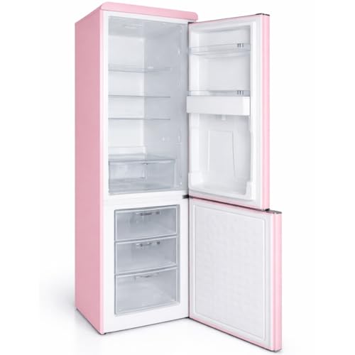 Bakaji Frigorifero Combinato Vintage Con Doppia Porta Da 247 Litri, Frigo Salvaspazio Con Dispenser D'acqua E Maniglie Ergonomiche Design Retrò, Dimensioni 60 X 60 X 178 Cm (Rosa) - 5