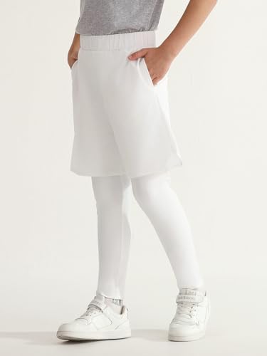 Haloumoning Leggings atléticas para meninos com shorts infantil 2 em 1 calça de corrida com bolsos 5