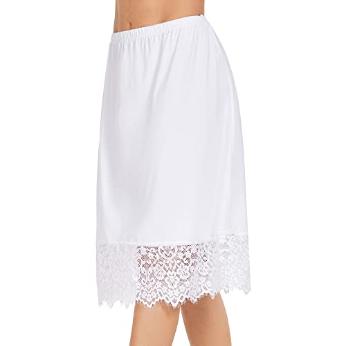 Image of MANCYFIT Half Slips for Women Underskirt Dress Extender Lace Trim Knee Length Midi Skirt