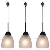 VINLUZ 3-Pack H-Type Classic Track Pendant Lighting with Frosted White Glass Shade,Metal Black Finish Kitchen...