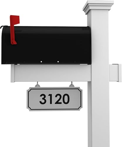 4Ever Products Vinyl Mailbox Post System - Includes Black Steel Mailbox and Custom Address Plate (White)