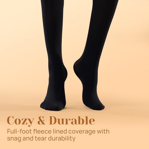 MANZI 2 Pairs 400D Fleece Lined Tights for Women Black Winter Thermal Opaque Leggings (Large)