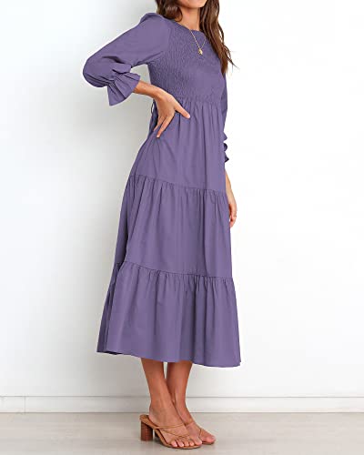 BTFBM Women Casual Long Sleeve Crew Neck Fall Dress Bohemian Relaxed Fit Floral Flowy Maxi Dresses Tiered Cocktail Dress