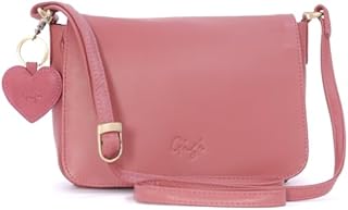 Gigi - Women's Small Leather Crossbody Bag - Flap Over Organiser Handbag - Multiple Pockets - With Heart Keyring Charm - OTHELLO 14578