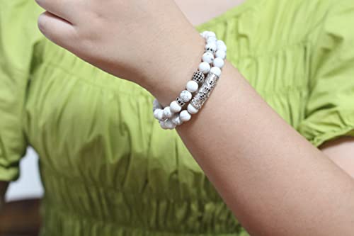 White Turquoise Bracelet,Handmade Beaded 8Mm Healing Crystal Beads,Adjustable Stretch Bracelet,Protection Bracelet,Natural Gemstone Crackle Beads,Men's And Women's Gifts #TOP4