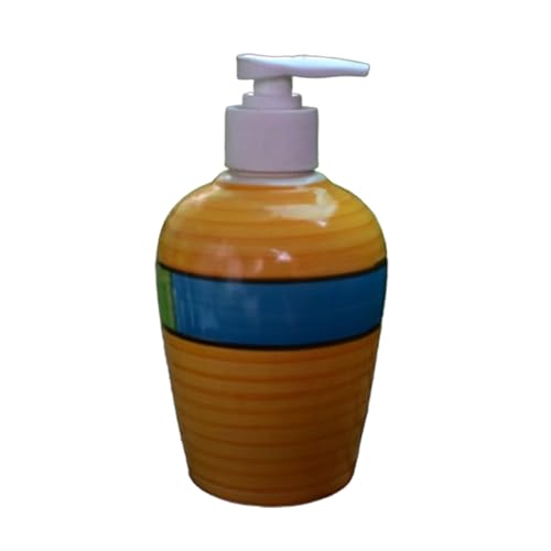Image of Ceramic Liquid Soap Dispenser, 300 ml, Yellow Blue Green | Refillable Pump Bottle for Hand Wash, Lotion, Shampoo & Kitchen Use, 2 Pieces