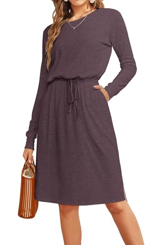 Image of Simier Fariry Women Summer Midi Knee Casual Dress Pocket Hide Belly Short Sleeve Spring Work Travel Teacher Outfit