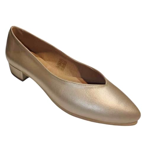 ARIADNA SÁNCHEZ Zapatos de Salón para Mujer Cómodos 24 Horas, Calzado de Piel Fabricado en España, Tacón Bajo para Trabajo,Fiesta (Dorado, Sistema Tallas Calzado EU, Adulto, Números, Ancho, 39)