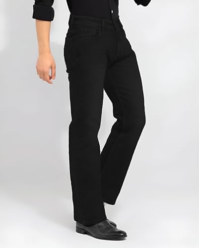 Image of Waltz Men's High Waist Stretchable Boot Cut Wide Leg Flared Casual Denim Bell Bottom Jeans Pants for Men - Comes in Multiple Sizes & Colours (Black, Dark & Light Blue, Grey, White & Khaki) 28 to 40